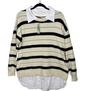 Belldini‎ Striped Layered Look Sweater Metallic Accents Collared Shirt Hem Large